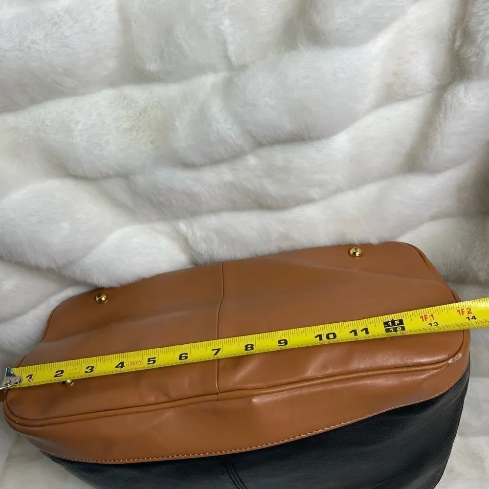 Joy & IMAN faux leather black and brown satchel bag with gold tone accen…